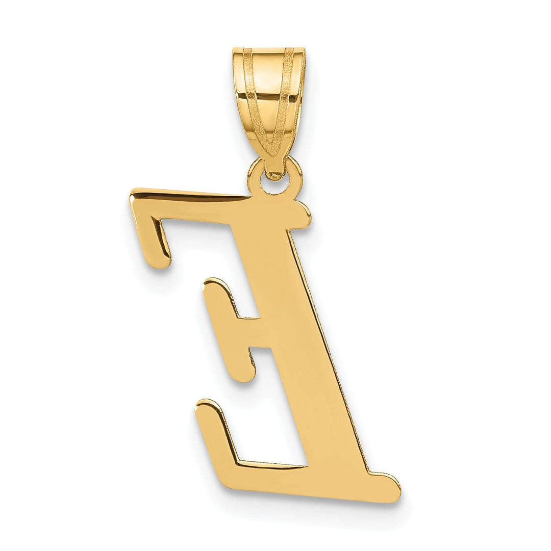 14k Yellow Gold Slanted Design Letter E Initial Charm Pendant