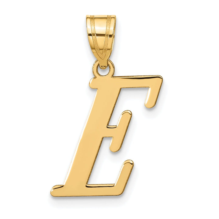 14k Yellow Gold Slanted Design Letter E Initial Charm Pendant