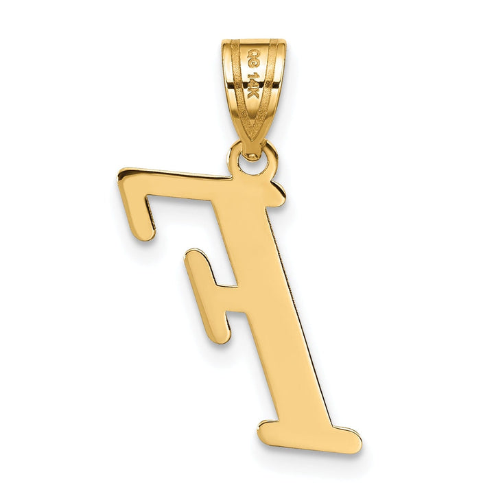 14k Yellow Gold Slanted Design Letter F Initial Charm Pendant