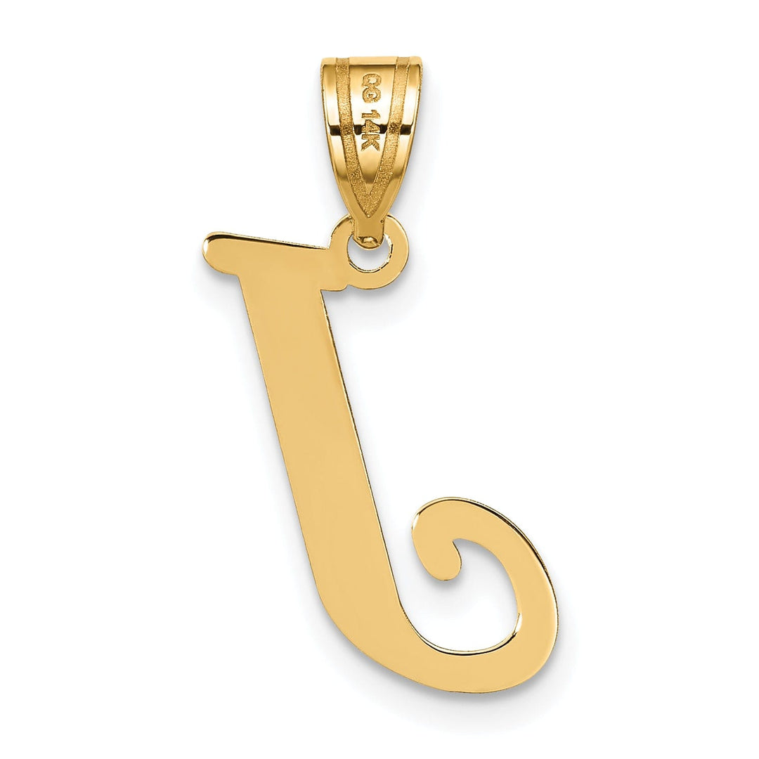 14k Yellow Gold Slanted Design Letter J Initial Charm Pendant