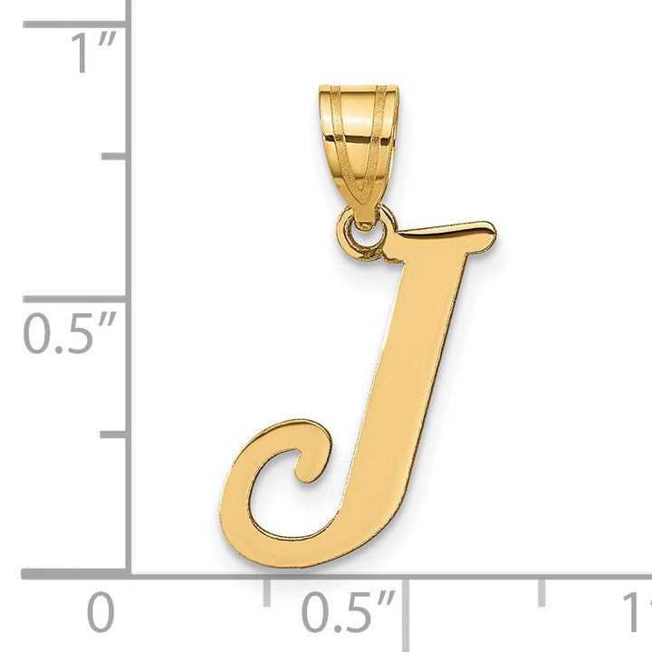 14k Yellow Gold Slanted Design Letter J Initial Charm Pendant