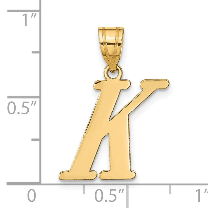 14k Yellow Gold Slanted Design Letter K Initial Charm Pendant