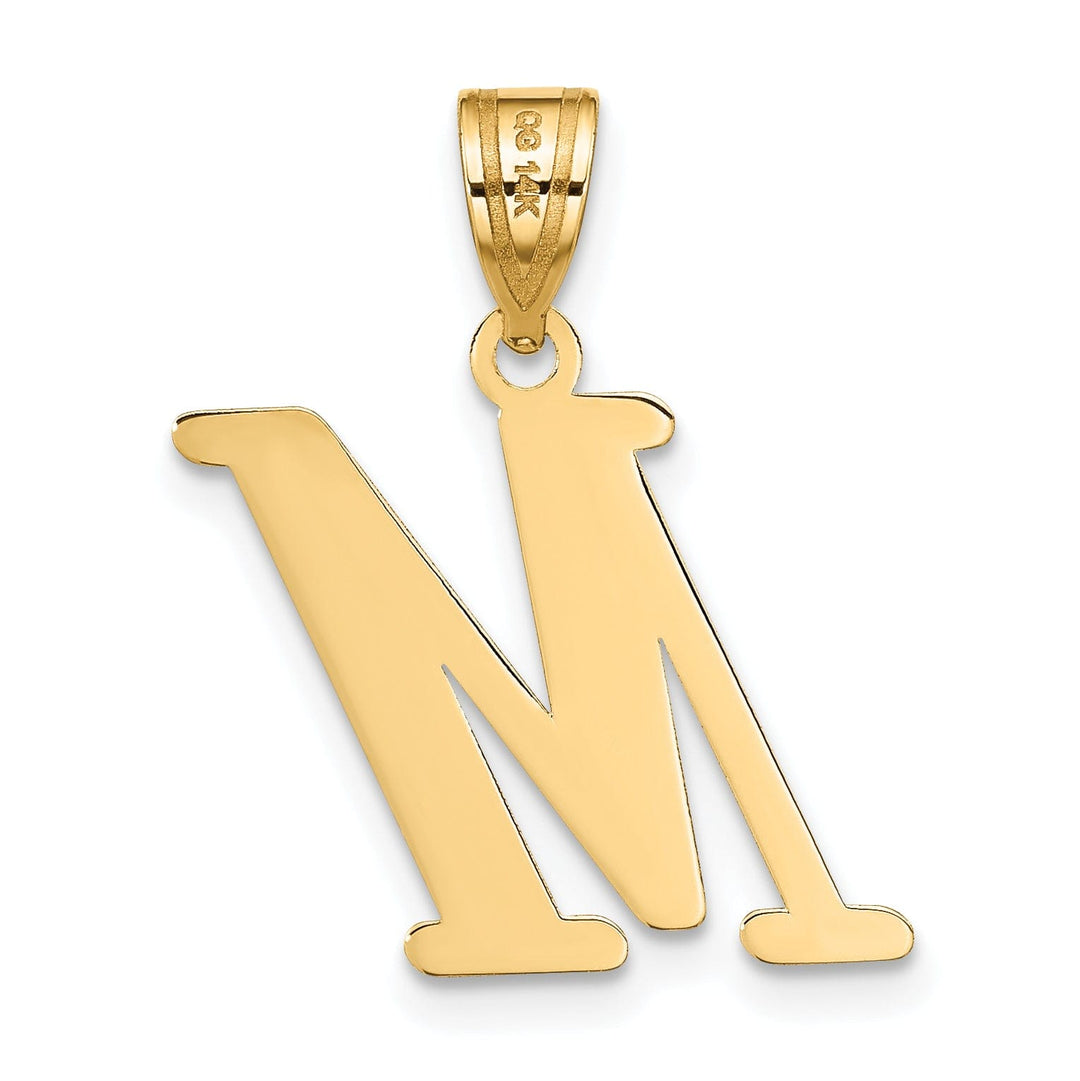 14k Yellow Gold Slanted Design Letter M Initial Charm Pendant