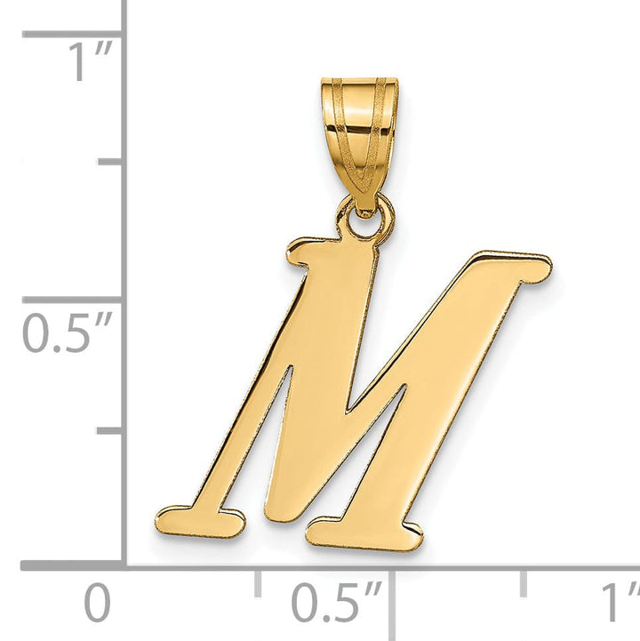 14k Yellow Gold Slanted Design Letter M Initial Charm Pendant