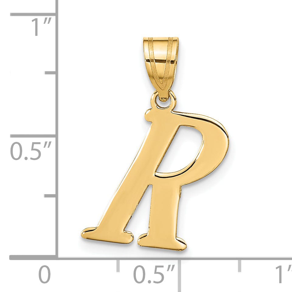 14k Yellow Gold Slanted Design Letter R Initial Charm Pendant