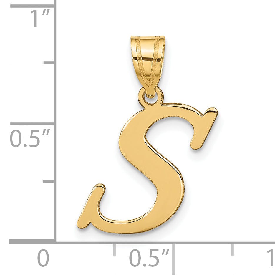 14k Yellow Gold Slanted Design Letter S Initial Charm Pendant