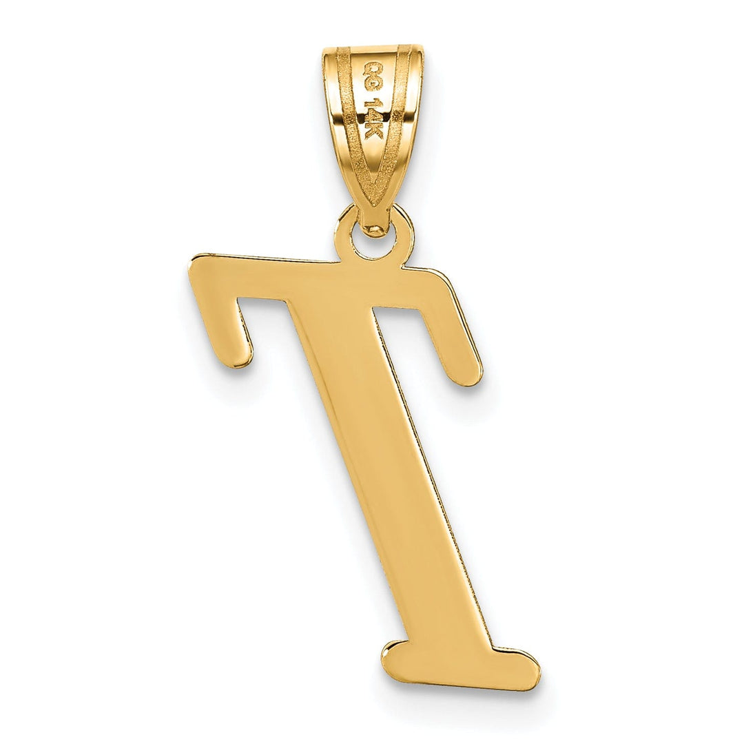 14k Yellow Gold Slanted Design Letter T Initial Charm Pendant