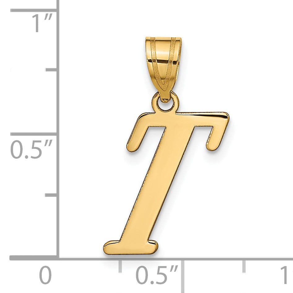 14k Yellow Gold Slanted Design Letter T Initial Charm Pendant