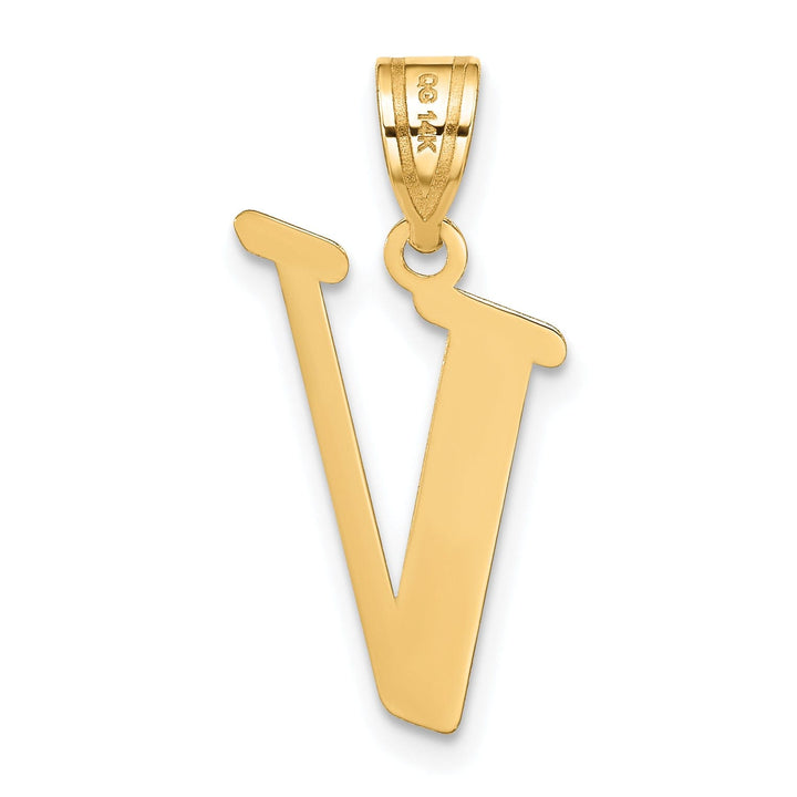 14k Yellow Gold Slanted Design Letter V Initial Charm Pendant