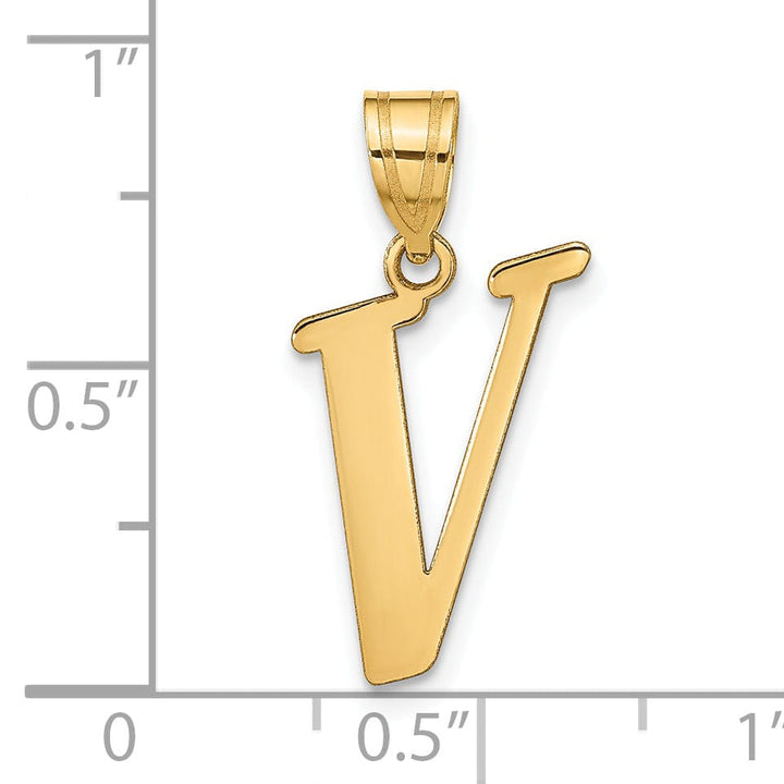 14k Yellow Gold Slanted Design Letter V Initial Charm Pendant