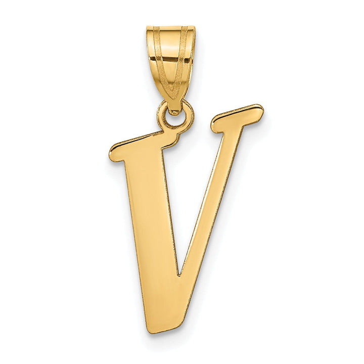 14k Yellow Gold Slanted Design Letter V Initial Charm Pendant