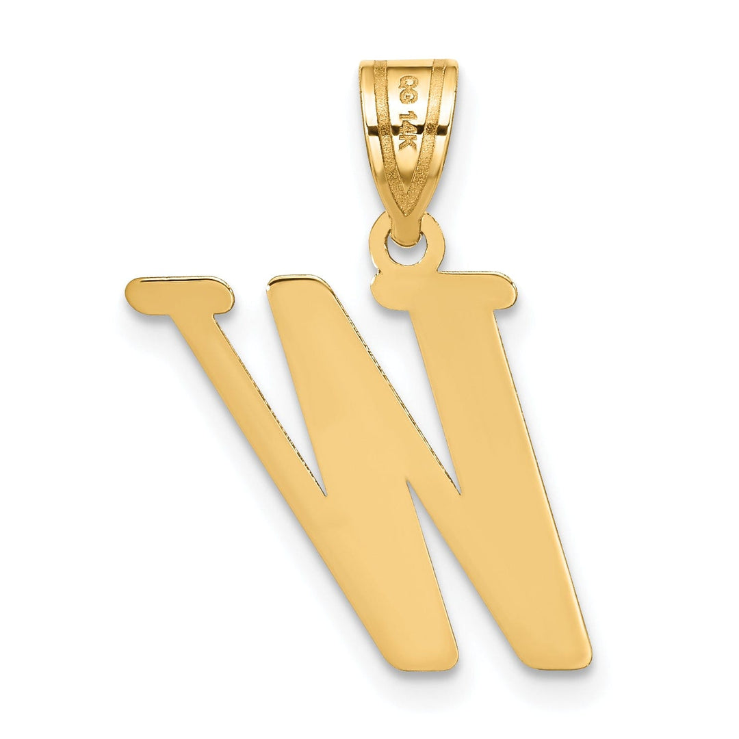 14k Yellow Gold Slanted Design Letter W Initial Charm Pendant