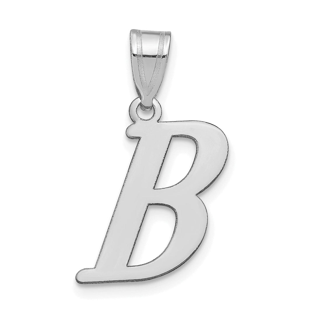 14k White Gold Slanted Design Letter B Initial Charm Pendant