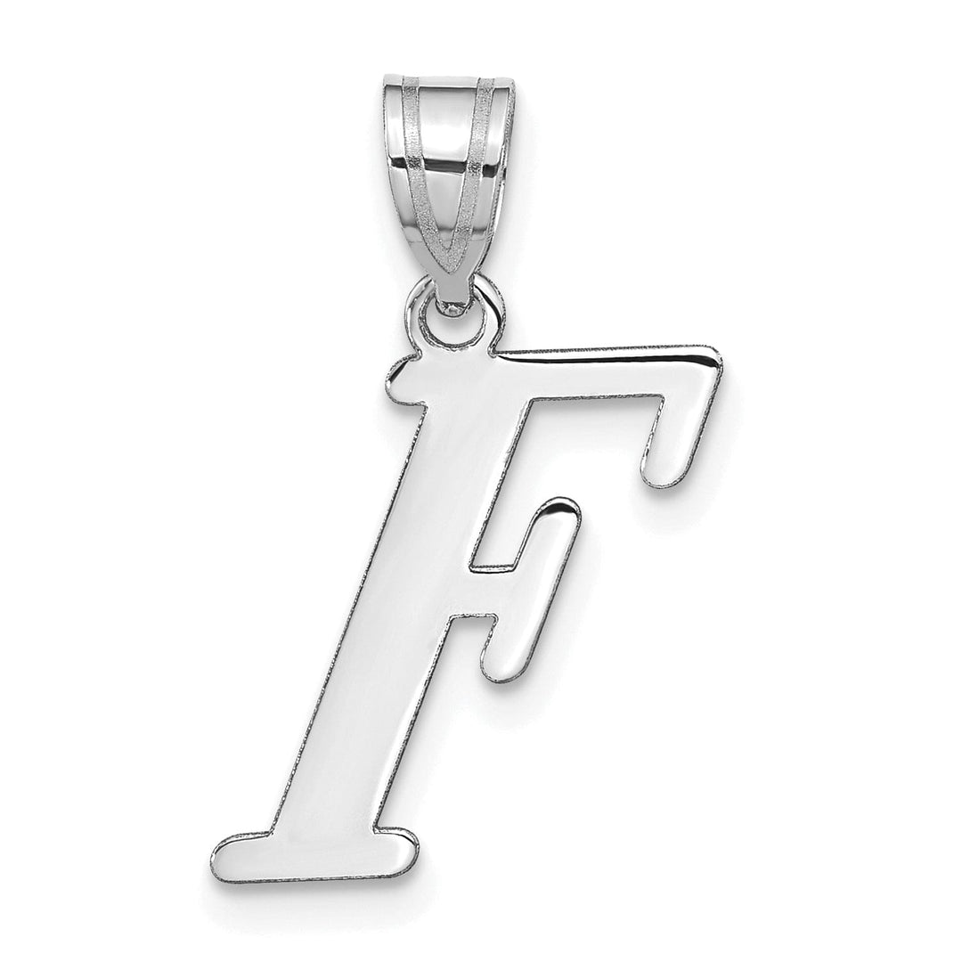 14k White Gold Slanted Design Letter F Initial Charm Pendant