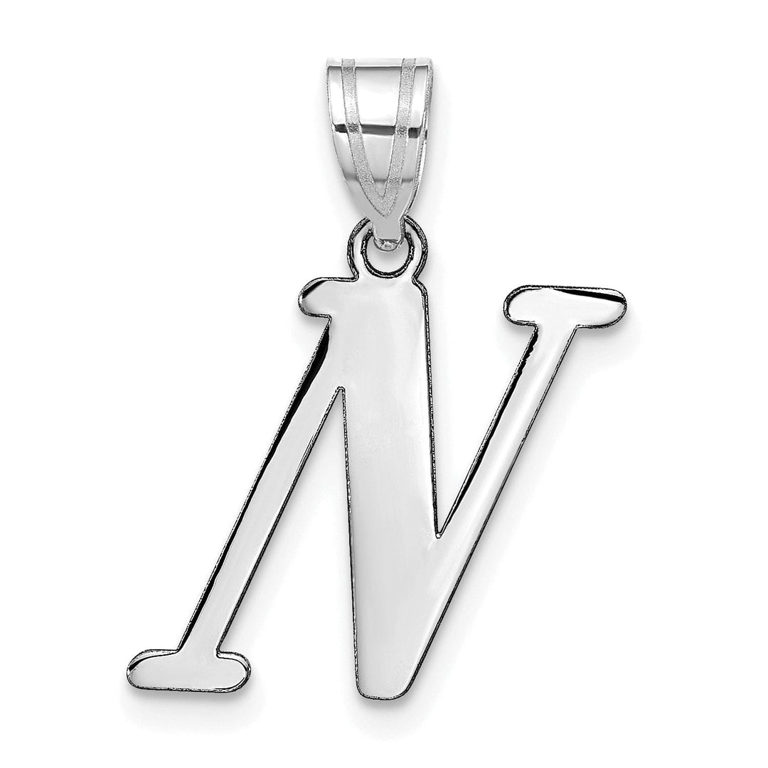 14k White Gold Slanted Design Letter N Initial Charm Pendant