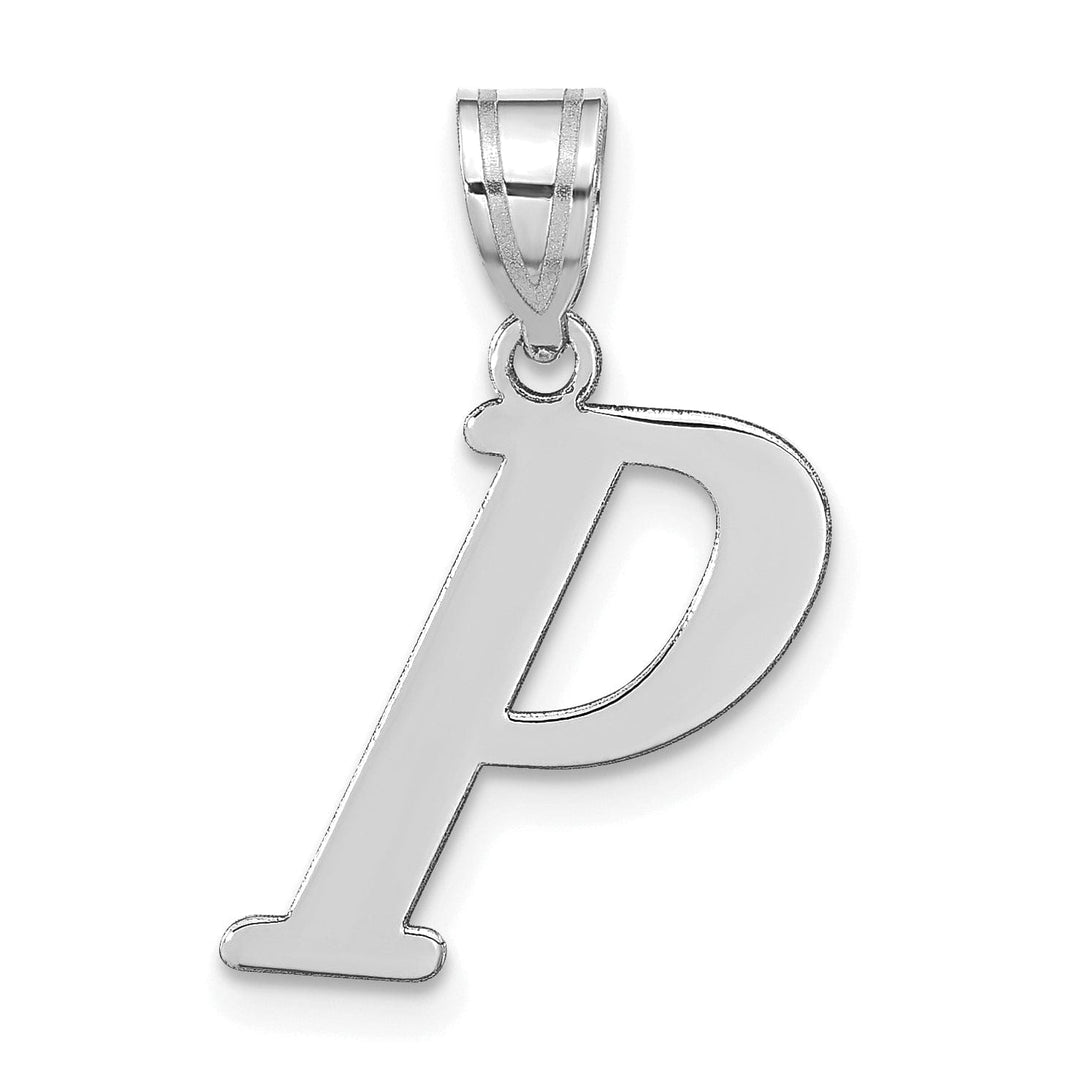 14k White Gold Slanted Design Letter P Initial Charm Pendant