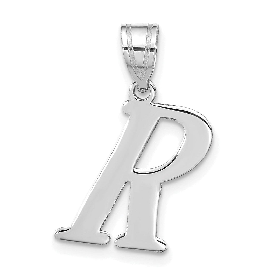 14k White Gold Slanted Design Letter R Initial Charm Pendant