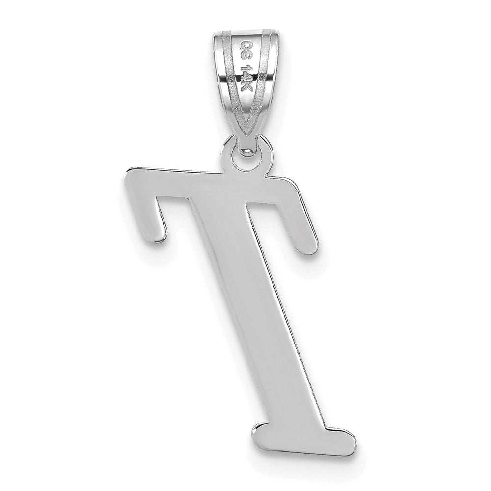 14k White Gold Slanted Design Letter T Initial Charm Pendant