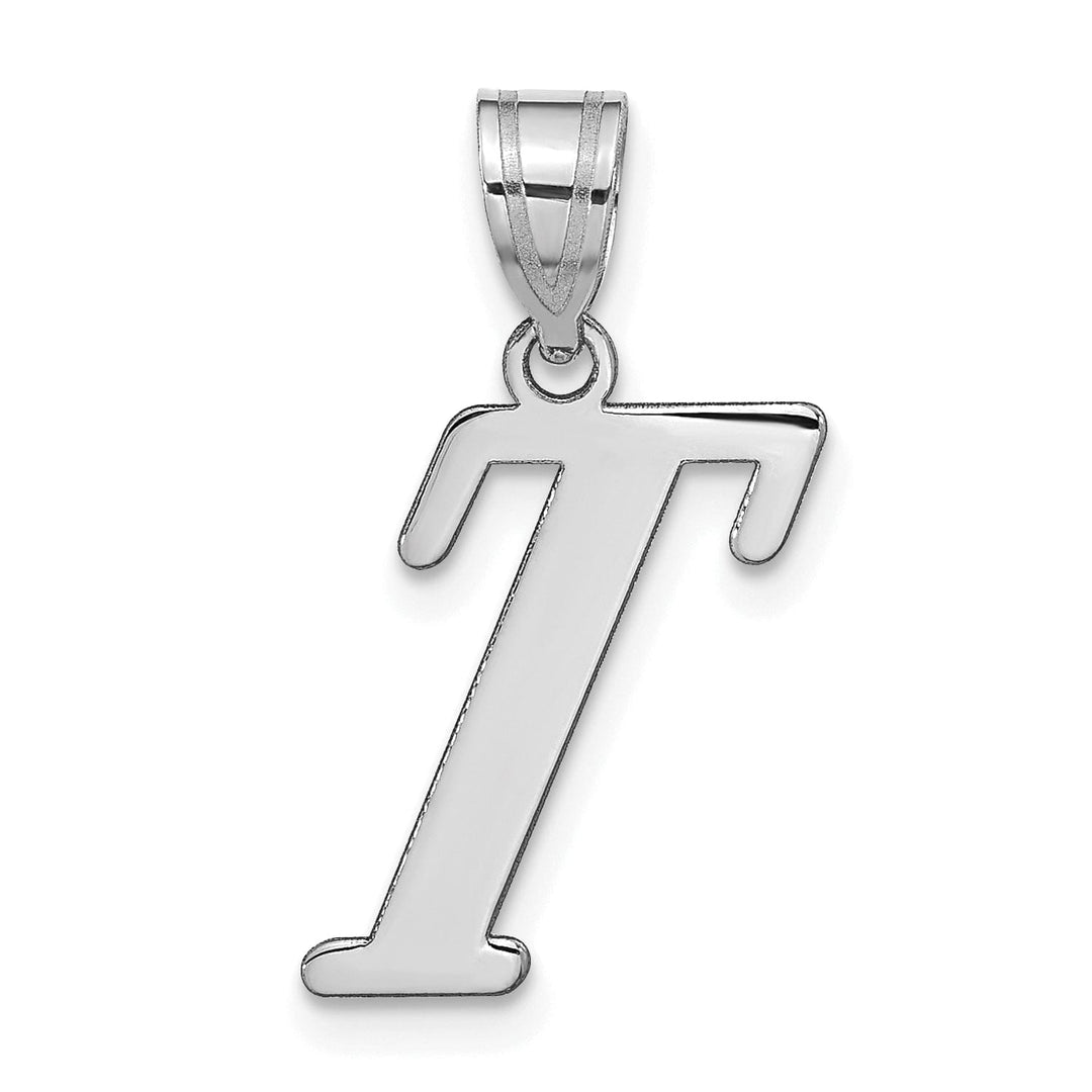 14k White Gold Slanted Design Letter T Initial Charm Pendant