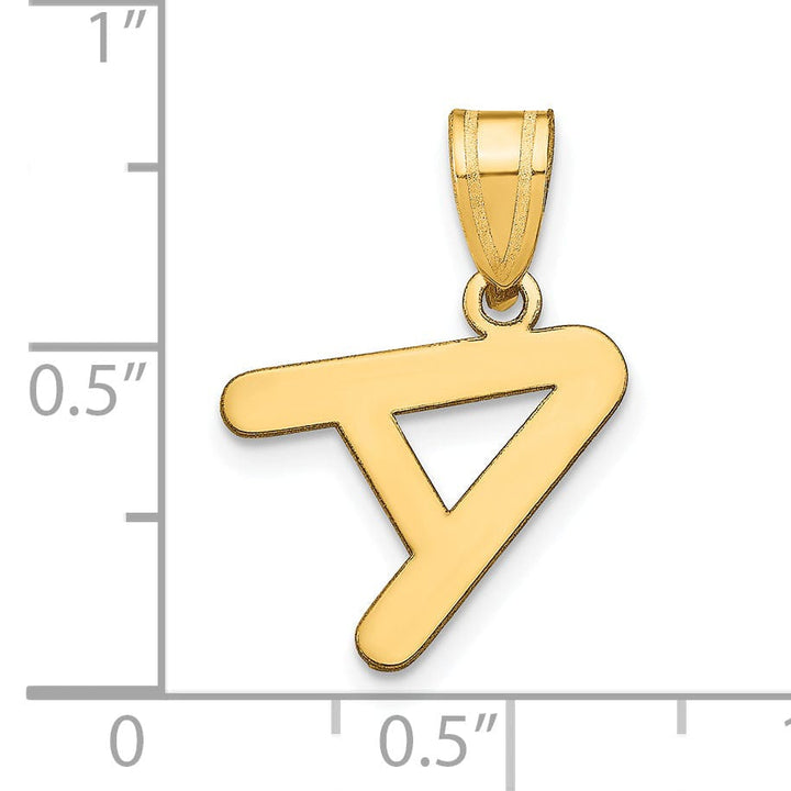 14k Yellow Gold Slanted Design Bubble Letter A Initial Pendant