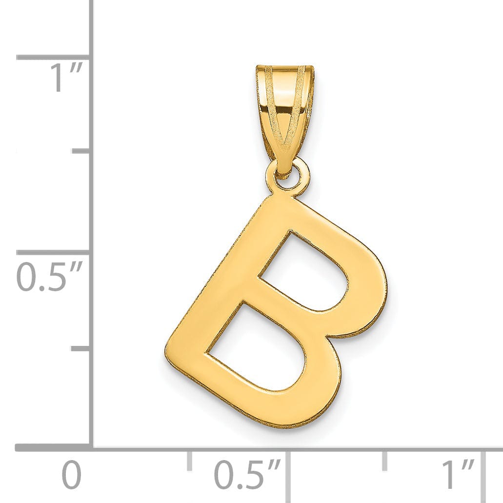 14k Yellow Gold Slanted Design Bubble Letter B Initial Pendant