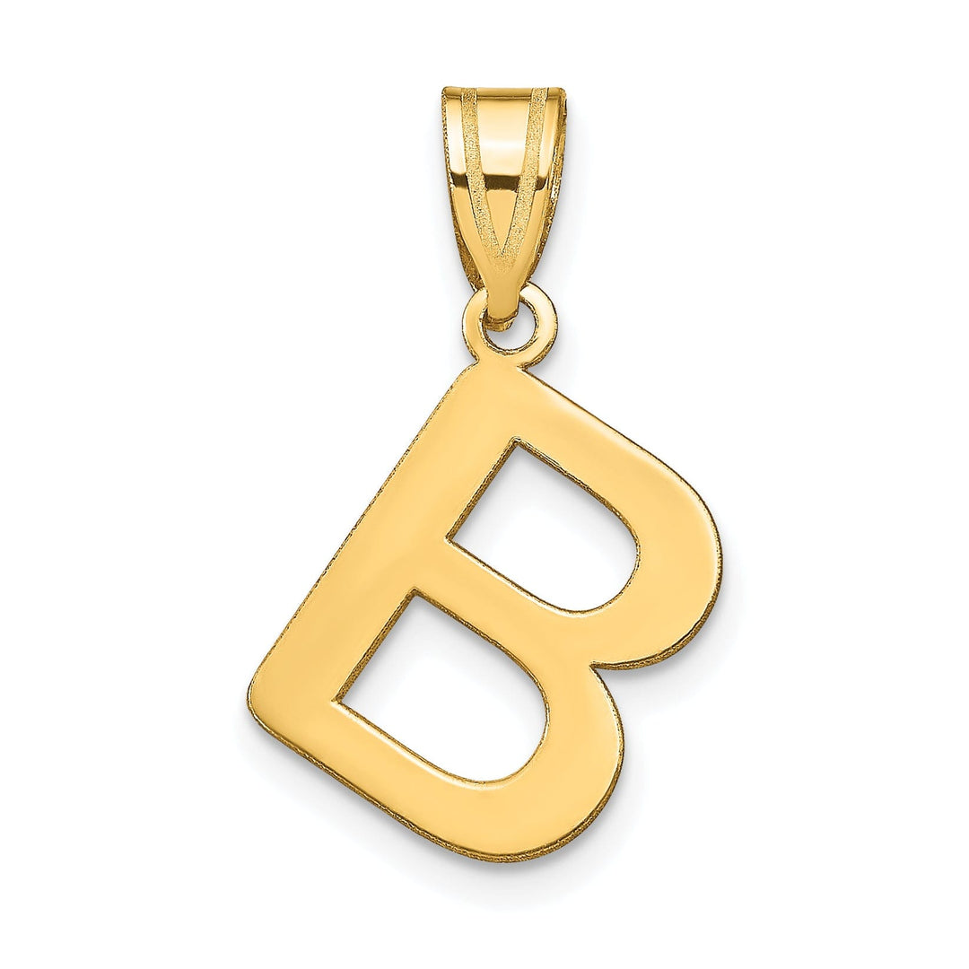 14k Yellow Gold Slanted Design Bubble Letter B Initial Pendant