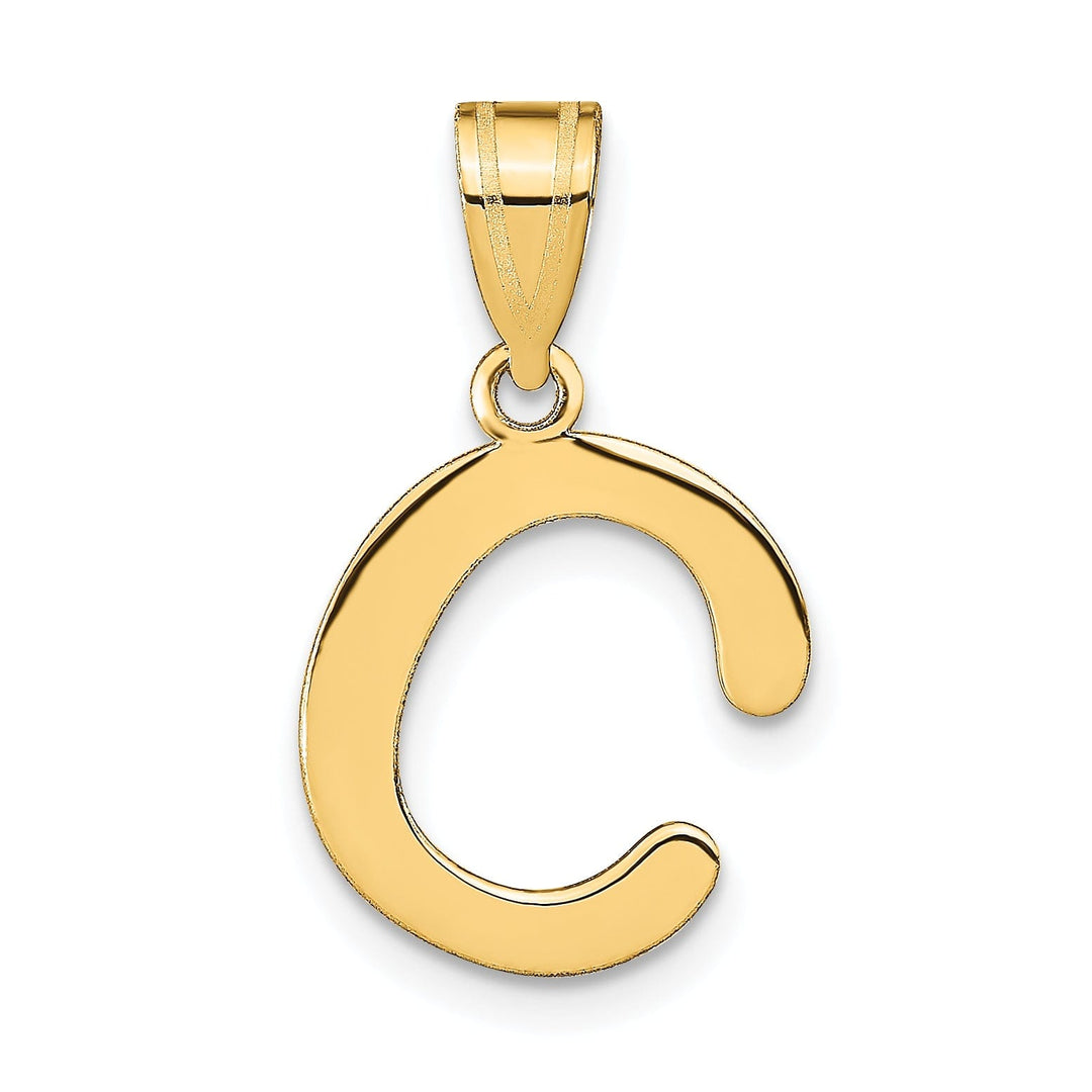 14k Yellow Gold Slanted Design Bubble Letter C Initial Pendant