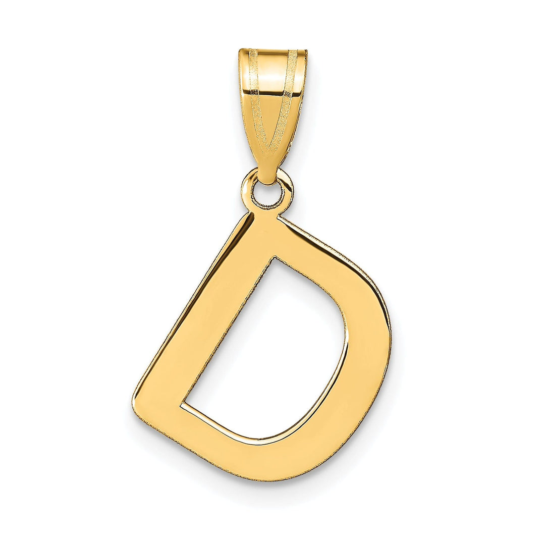 14k Yellow Gold Slanted Design Bubble Letter D Initial Pendant