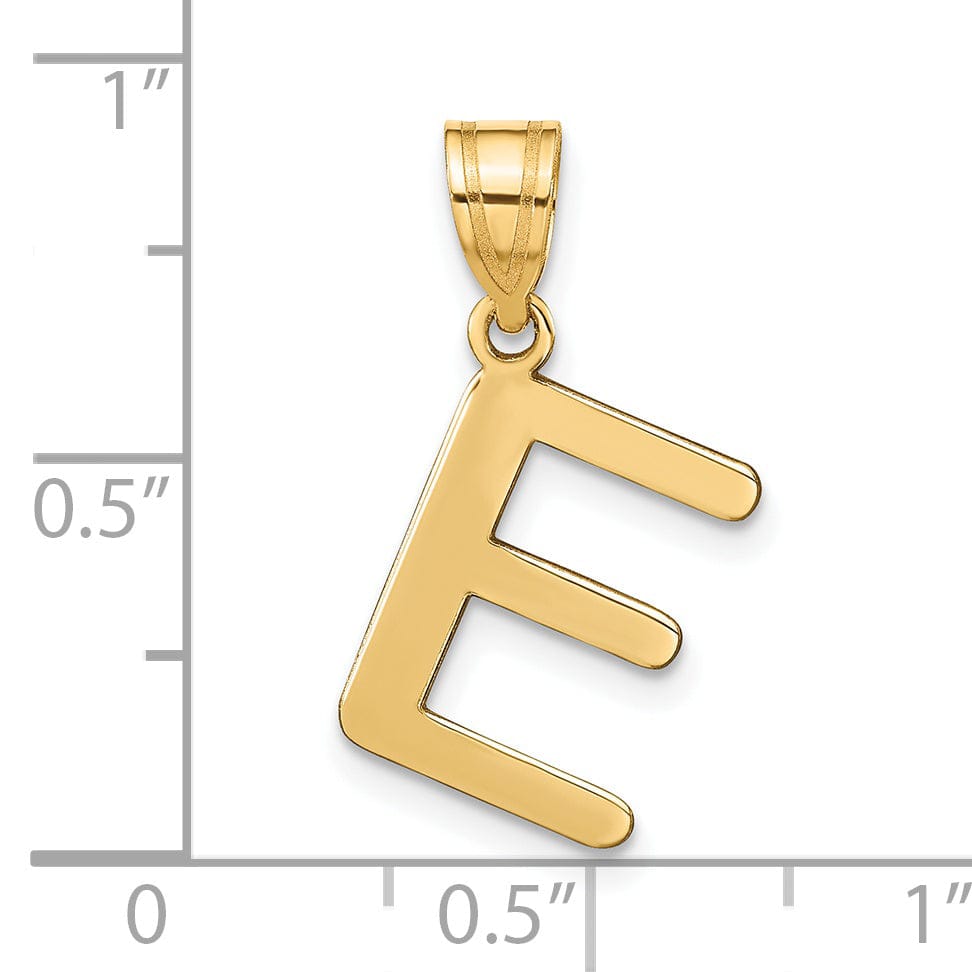14k Yellow Gold Slanted Design Bubble Letter E Initial Pendant