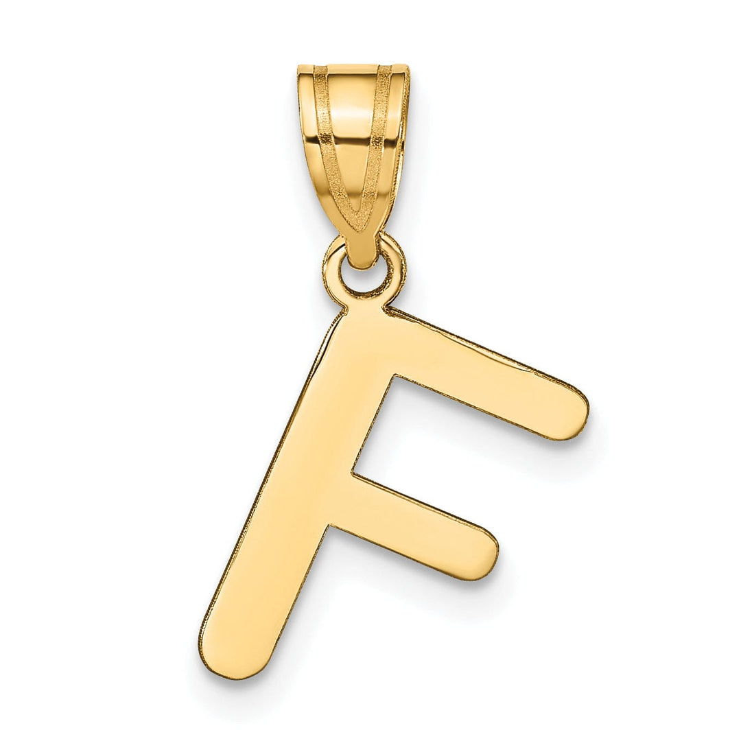 14k Yellow Gold Slanted Design Bubble Letter F Initial Pendant