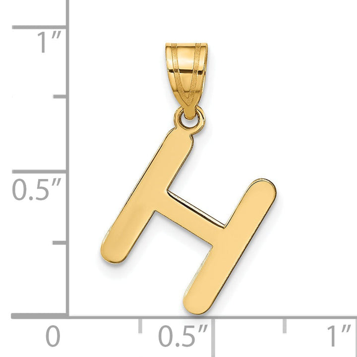 14k Yellow Gold Slanted Design Bubble Letter H Initial Pendant