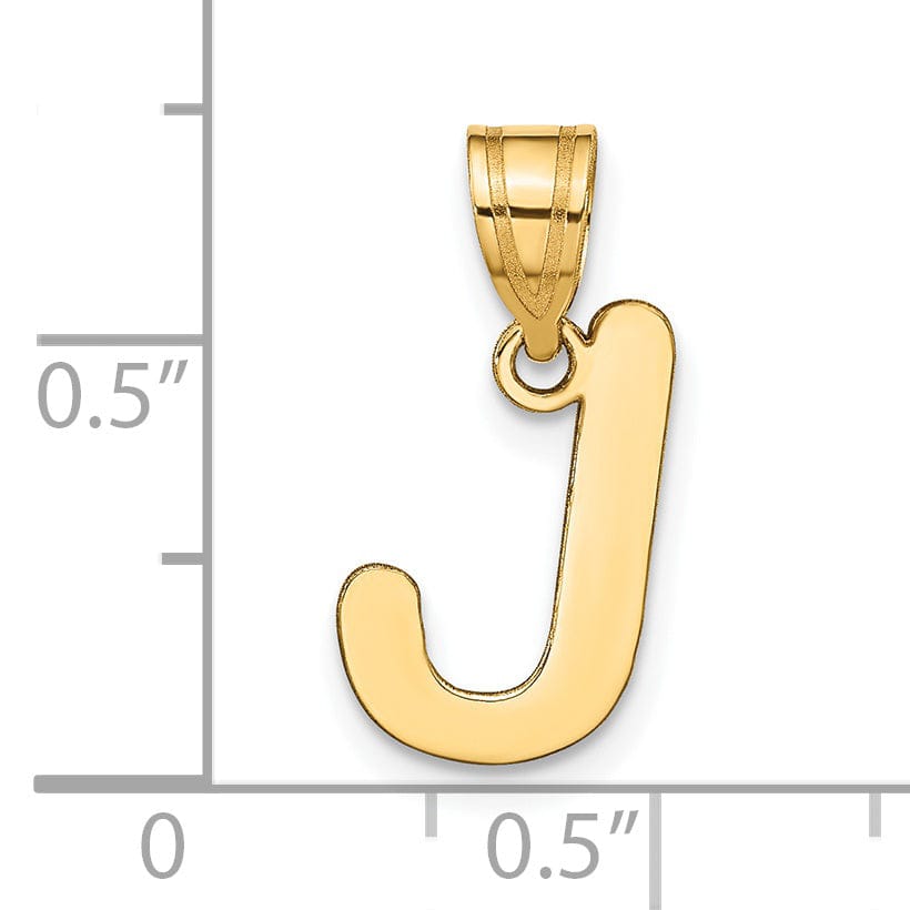 14k Yellow Gold Slanted Design Bubble Letter J Initial Pendant