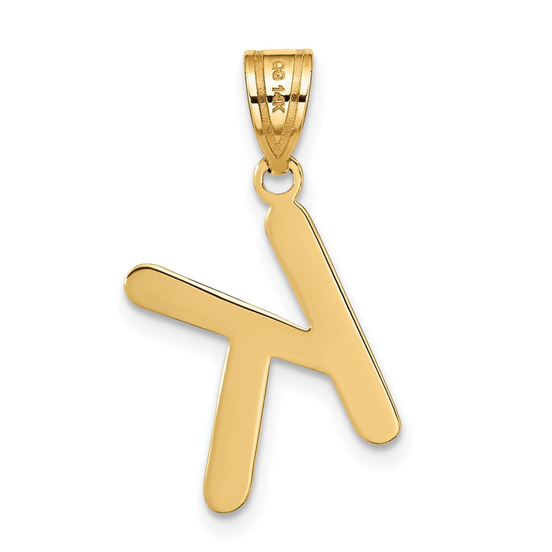 14k Yellow Gold Slanted Design Bubble Letter K Initial Pendant