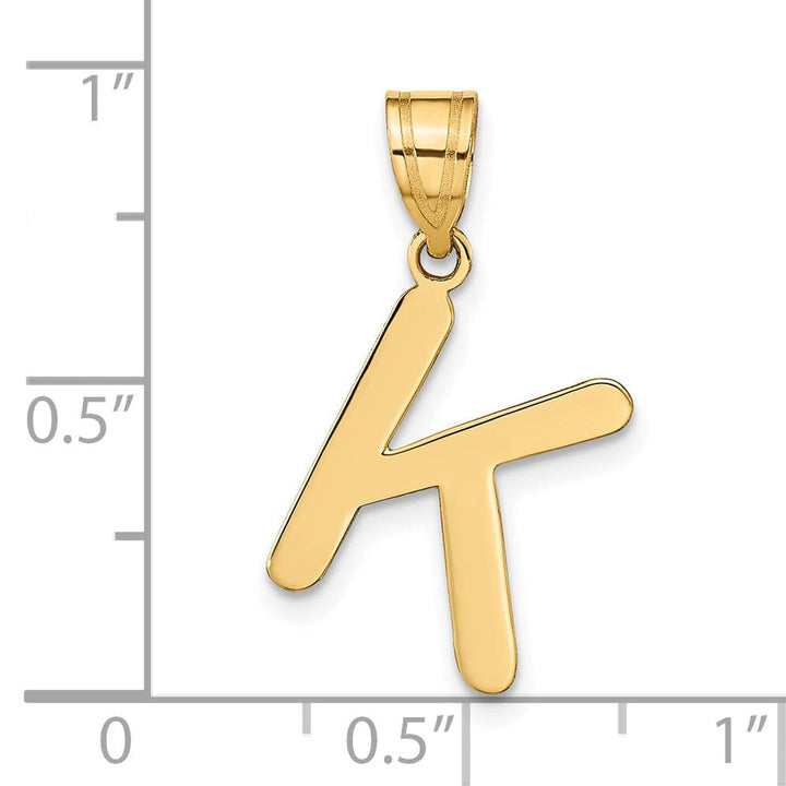 14k Yellow Gold Slanted Design Bubble Letter K Initial Pendant