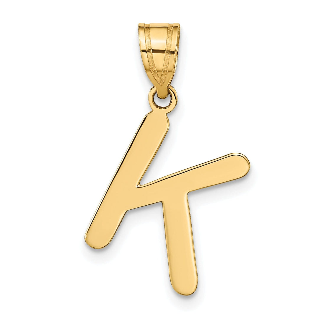 14k Yellow Gold Slanted Design Bubble Letter K Initial Pendant