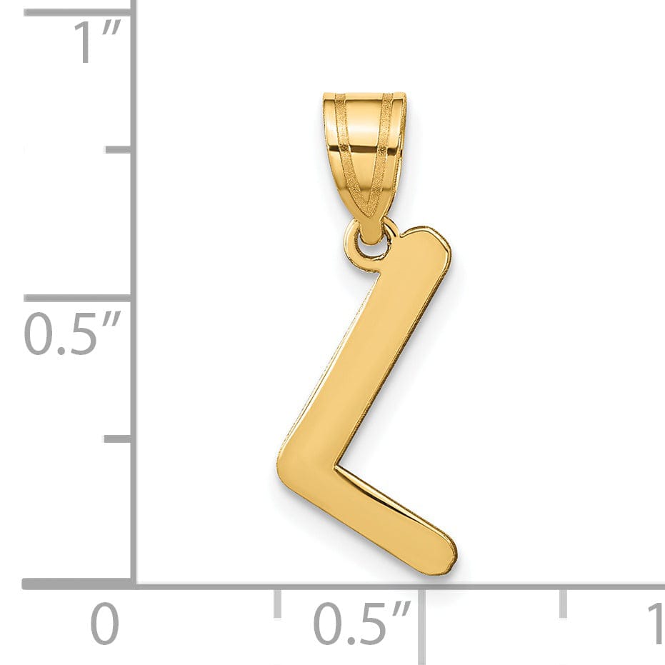 14k Yellow Gold Slanted Design Bubble Letter L Initial Pendant