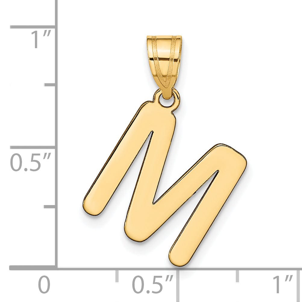 14k Yellow Gold Slanted Design Bubble Letter M Initial Pendant