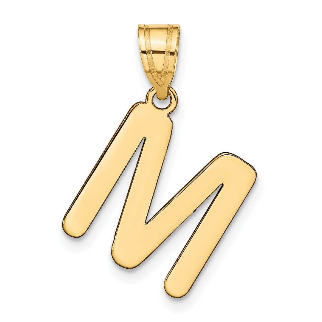 14k Yellow Gold Slanted Design Bubble Letter M Initial Pendant