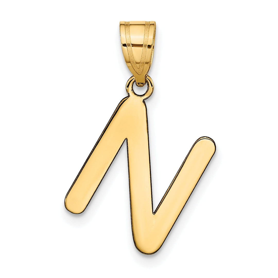 14k Yellow Gold Slanted Design Bubble Letter N Initial Pendant