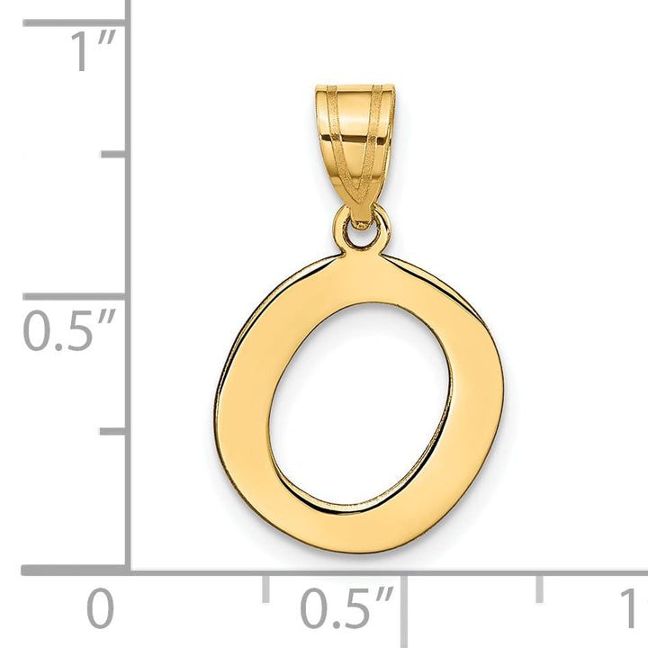 14k Yellow Gold Slanted Design Bubble Letter O Initial Pendant