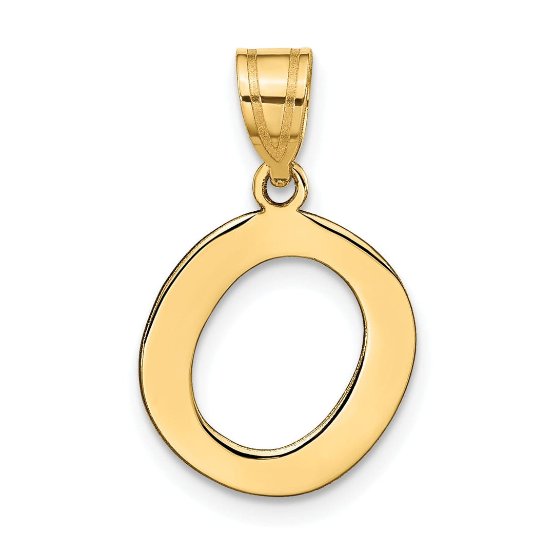 14k Yellow Gold Slanted Design Bubble Letter O Initial Pendant