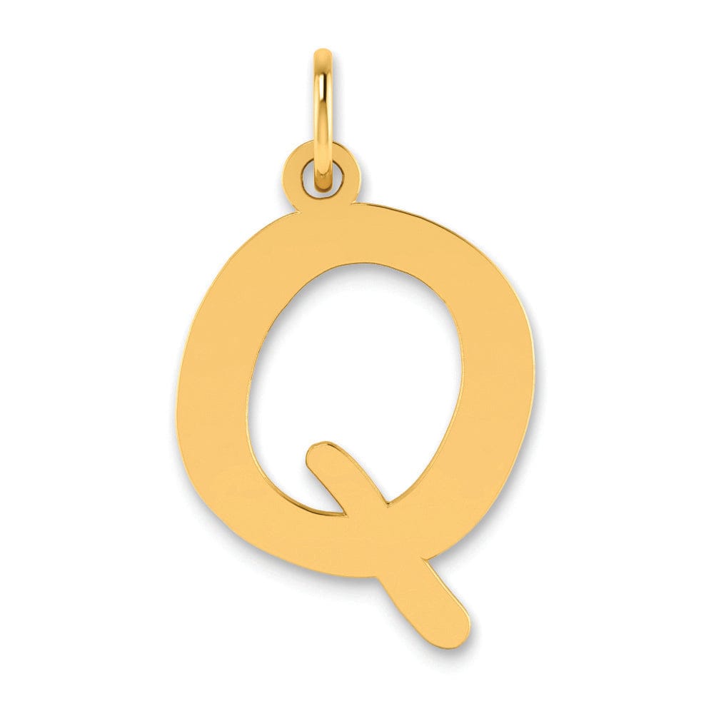 14k Yellow Gold Slanted Design Bubble Letter Q Initial Pendant