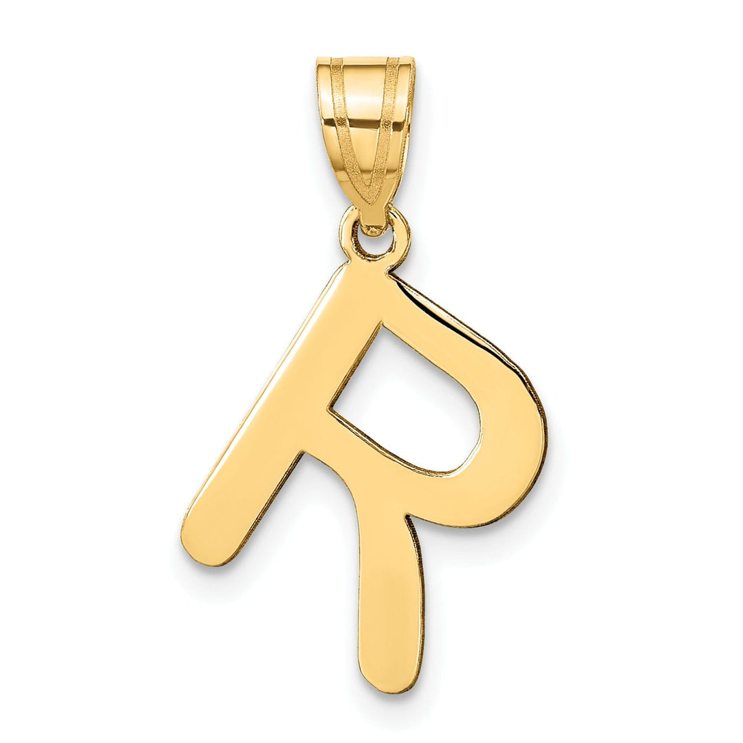 14k Yellow Gold Slanted Design Bubble Letter R Initial Pendant