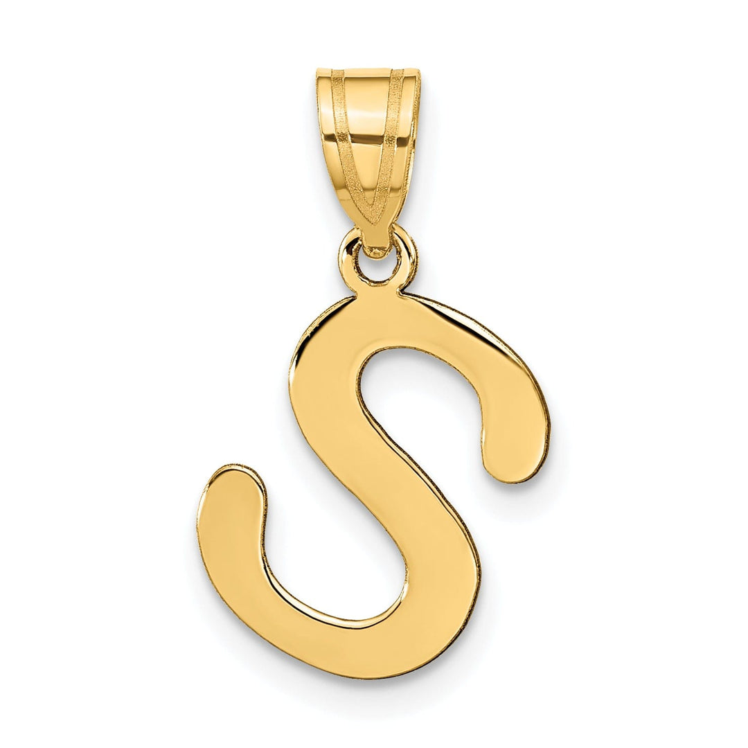 14k Yellow Gold Slanted Design Bubble Letter S Initial Pendant