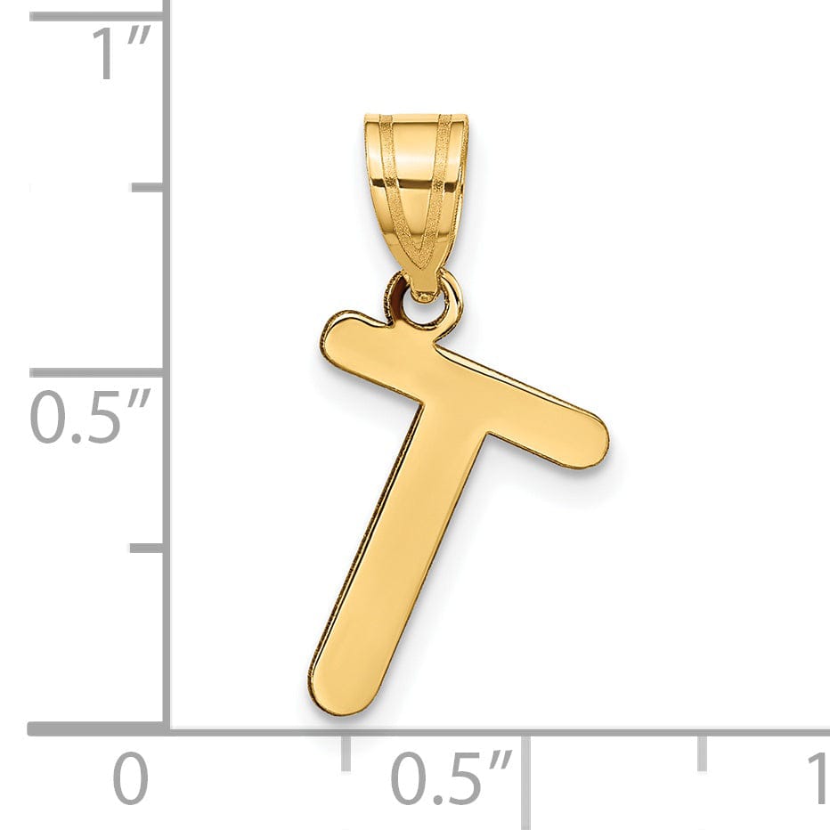 14k Yellow Gold Slanted Design Bubble Letter T Initial Pendant