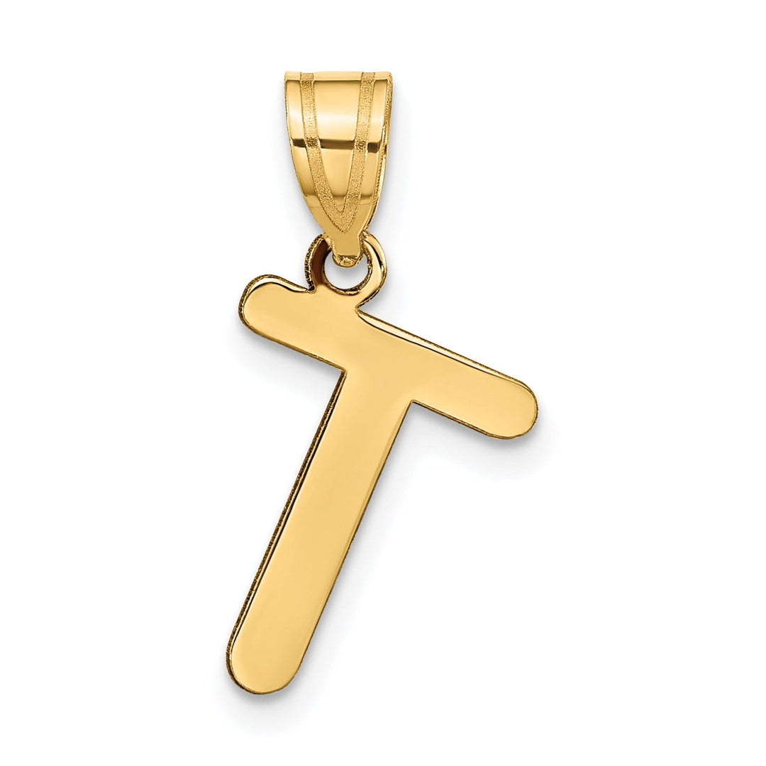 14k Yellow Gold Slanted Design Bubble Letter T Initial Pendant
