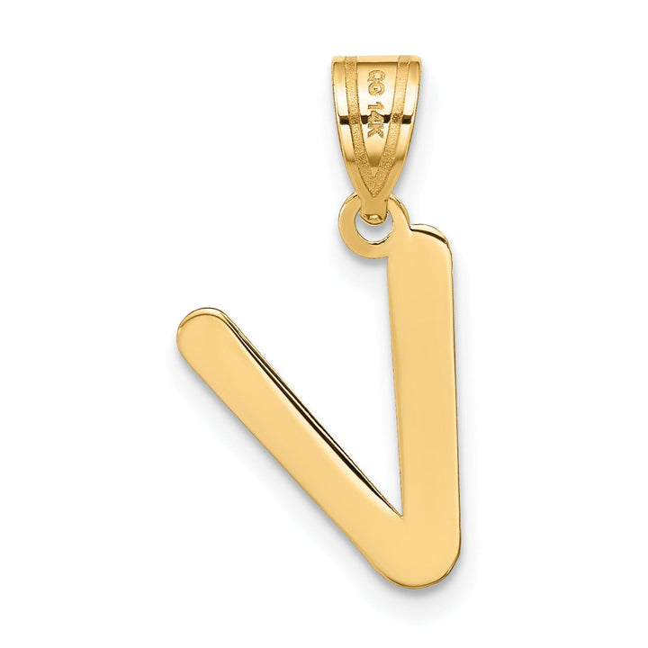 14k Yellow Gold Slanted Design Bubble Letter V Initial Pendant