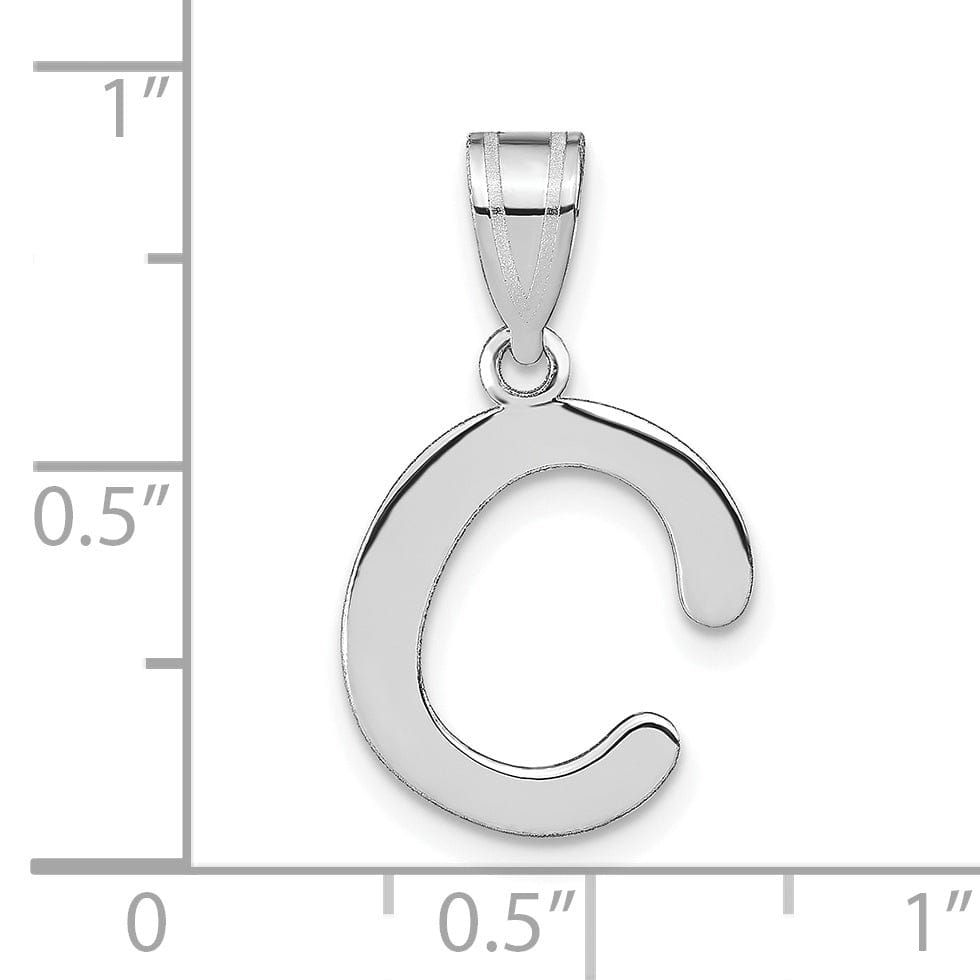 14k White Gold Slanted Design Bubble Letter C Initial Charm Pendant