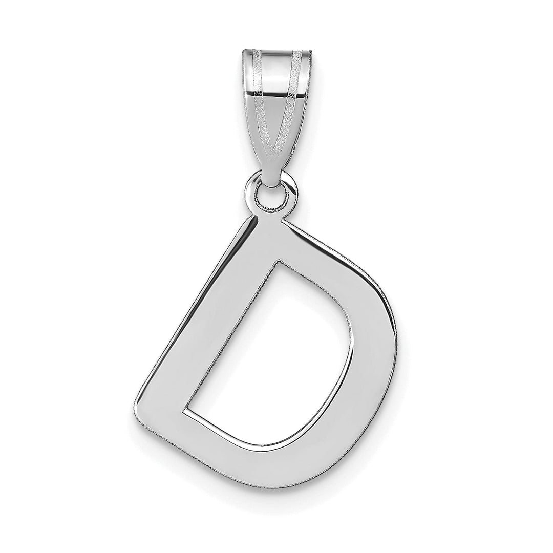 14k White Gold Slanted Design Bubble Letter D Initial Charm Pendant