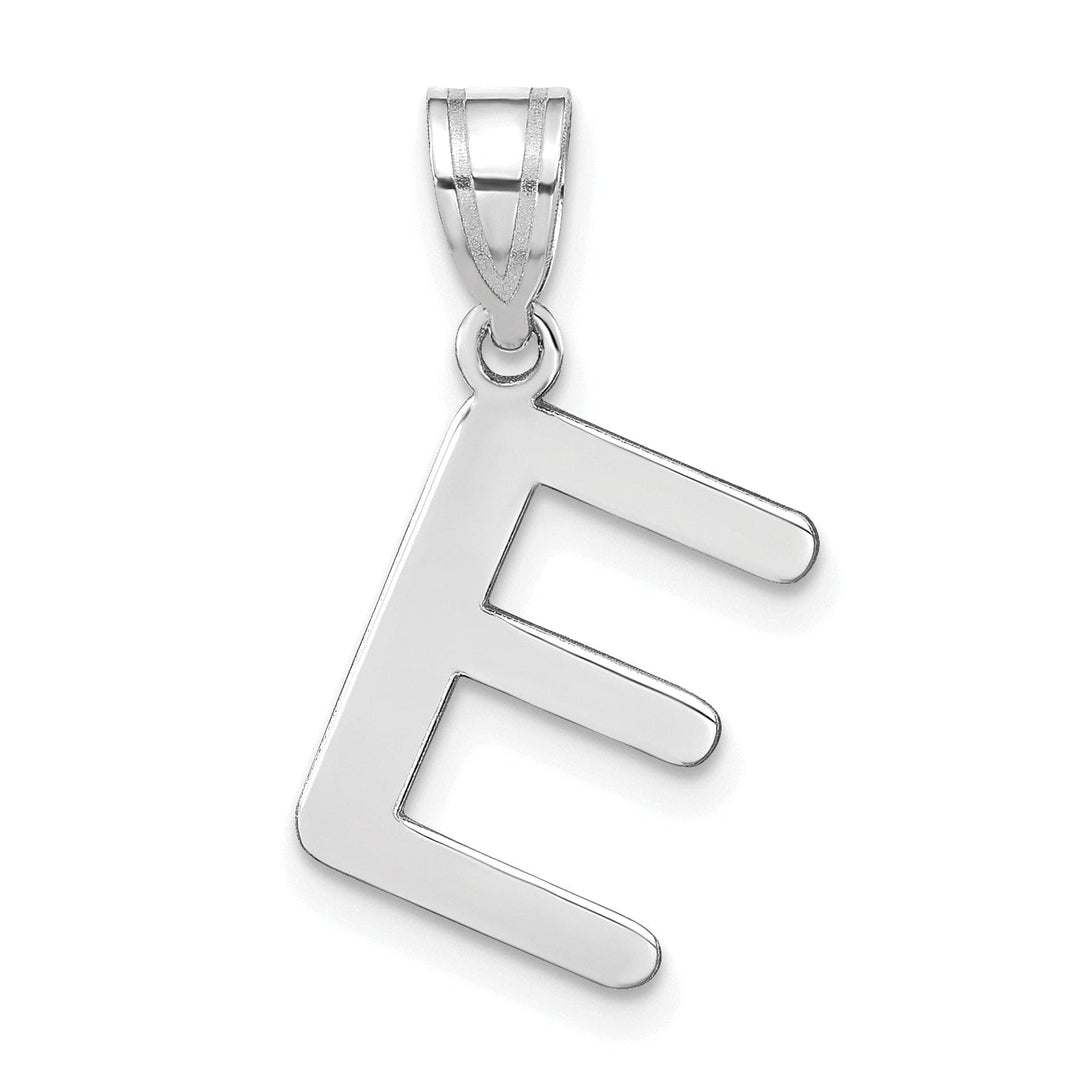 14k White Gold Slanted Design Bubble Letter E Initial Charm Pendant